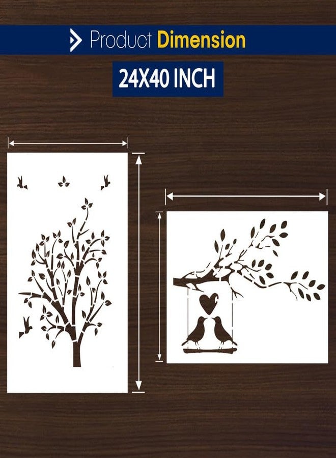 ARandNJ استنسل ARandNJ كومبو للرسم على الجدران (المقاس: 24 × 40 بوصة) - تصميم شجرة وطبعة طائرين، قابل لإعادة الاستخدام، مناسب لغرفة النوم، غرفة الرسم، مدخل غرفة المعيشة (عبوة من قطعة واحدة) - Image 2